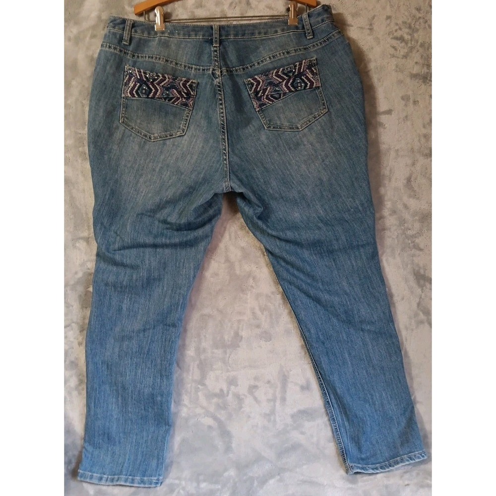 CJ Banks Womens Jeans 16W Stretchy Straight Leg Faded Denim 36x28 Embroidered